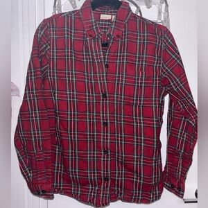 LL Bean 100% Cotton Red Plaid Flannel Button Up